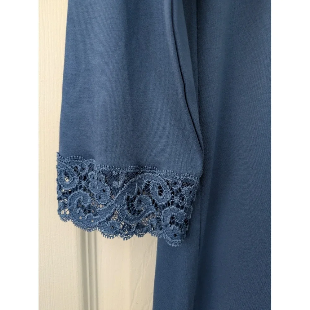 Hanro 77162 Moments Lace Trim Cotton Nightgown Cotton Size XS True Navy NWT $195 - Picture 3 of 7